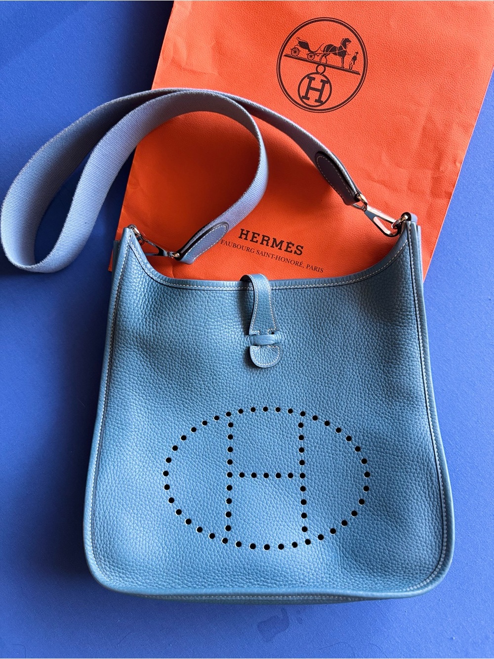 Hermes Blue Evelyne TPM Shoulder Bag